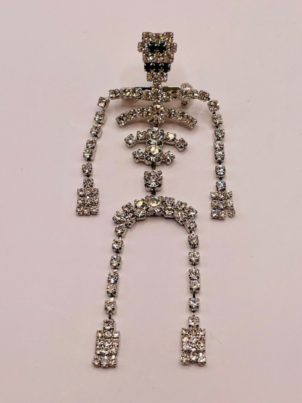 Crystal Skeleton Brooch Pendant Rhinestone Articulated Halloween Jewelry -65B